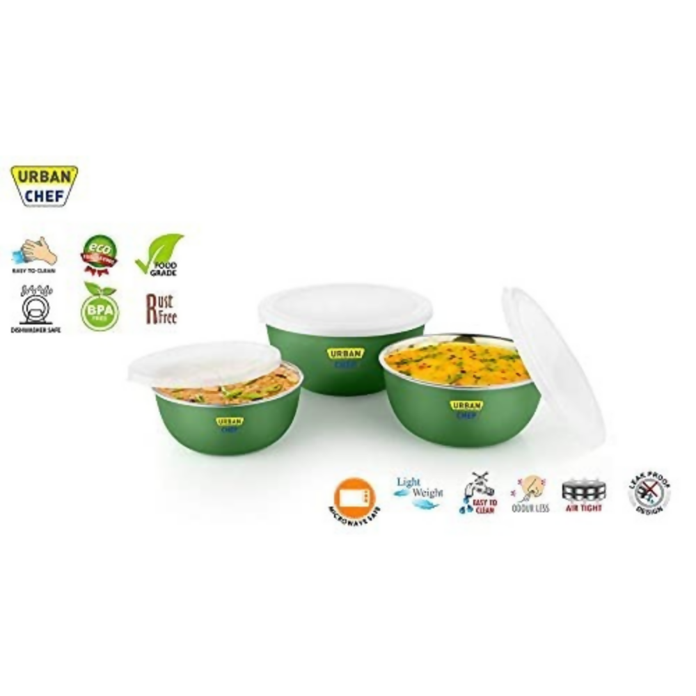 Urban Chef Mixing Bowl Set of 3 Stainless Steel - Green | Grocsy