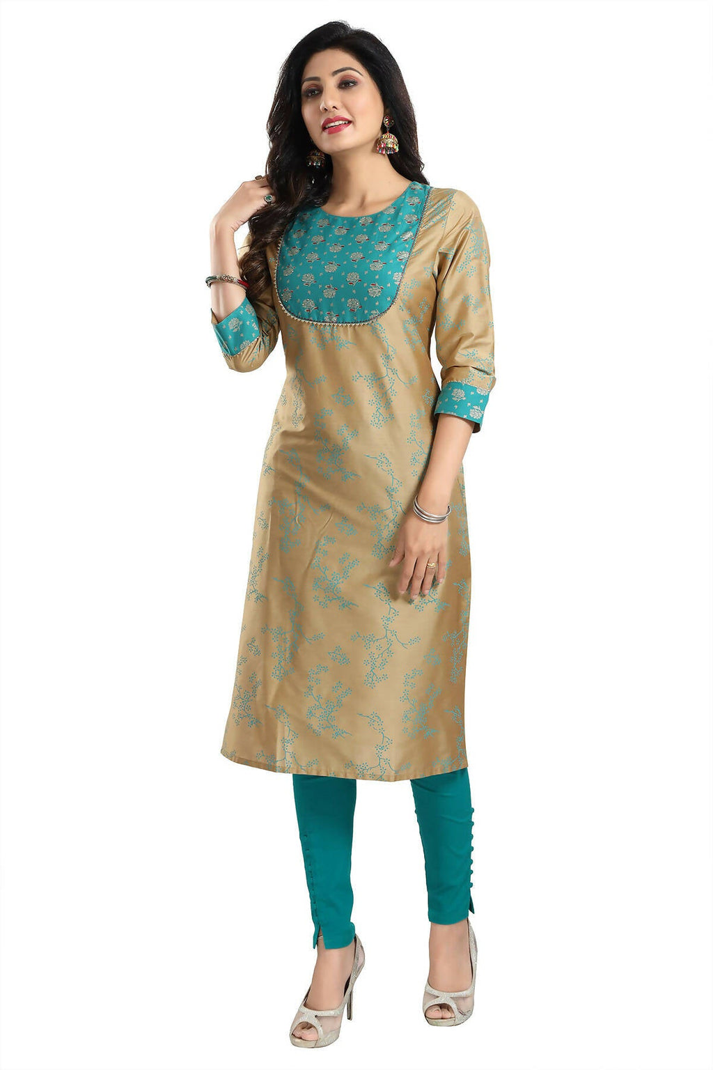 Snehal Creations Beige Cotton Silk Tunic for Women | Grocsy