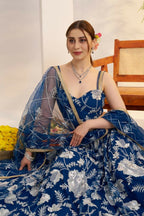 Aastha Fashion More Peach Blue Butterfly Net White Cotton Thread Work And Sequence Work Embroidery Wedding Wear Lehenga Choli | Grocsy