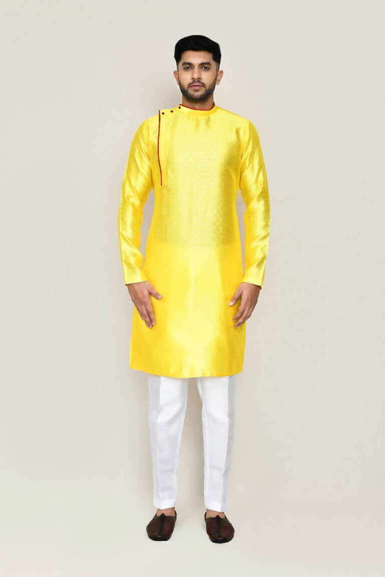 Joban Fashion Yellow Colored Jacquard Silk Fabric Kurta With Straight Fit Pant | Grocsy