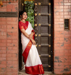 DEIANA'S Beautiful Designer Golden zari Soft Lichi Silk Saree - White | Grocsy