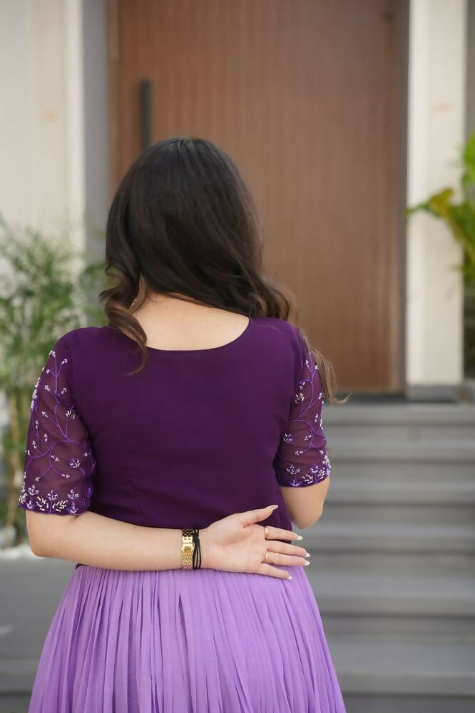 Vastranavya Purple Faux Blooming With Beads Embroidered work and Rich Floral Pedding Digital Print Gown | Grocsy