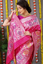 Jyoti Fashion Women's Rani Pink Banarasi Silk Zari Woven Saree with Blouse | Grocsy