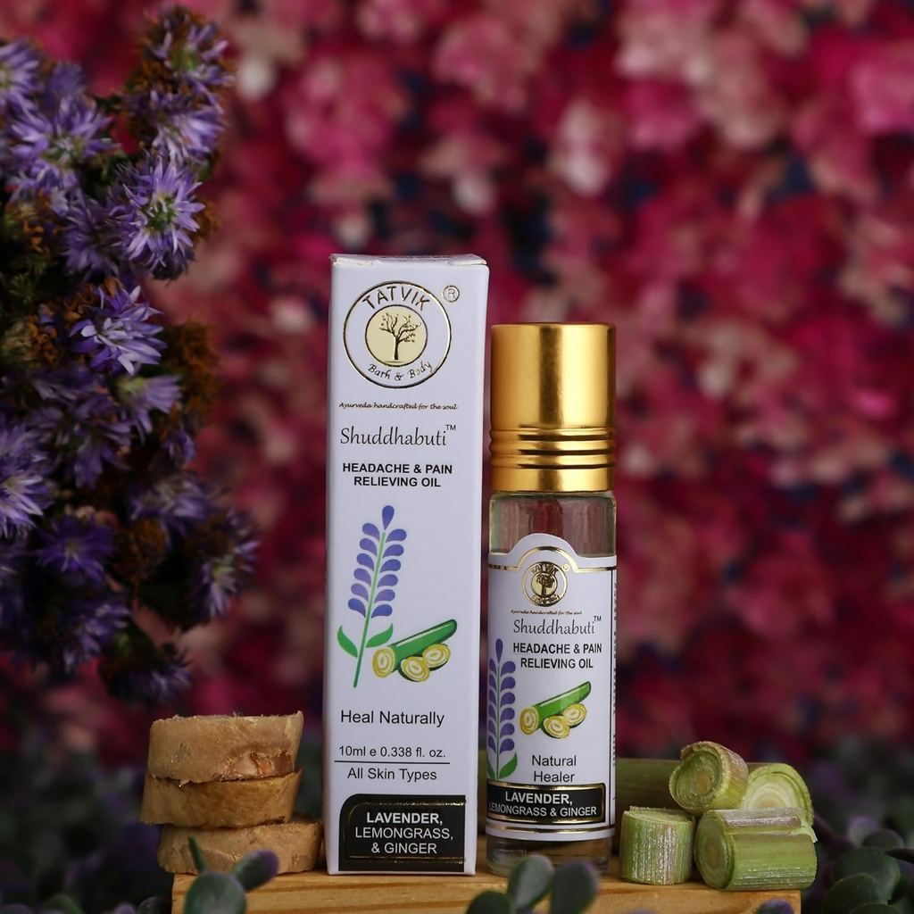Tatvik Ayurveda Shuddhabuti Headache & Pain Releiving Oil (Lemongrass, Ginger & Tulsi) | Grocsy