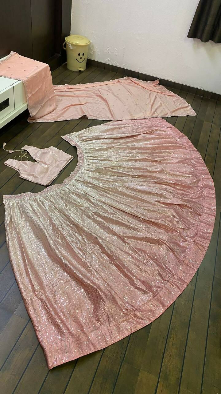 Jyoti Fashion Women's Peach Satin Silk Sequins Designer Lehenga Choli Set | Grocsy