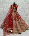 Jyoti Fashion Women's Red Velvet Multi Thread Embroidered with Zircon Diamond Wedding Lehenga Choli | Grocsy