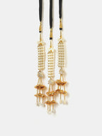 Ruby Raang Gold Gota Pati Work And Threads With Pearrls And Black Thread And Shells | Grocsy