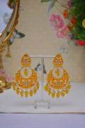 Yellow Gold-Polished Brass & Pearl Dangle Women Earrings| Hand Painted Meenakari Chandbali Traditional Ethnic Wear Earrings By House of Ree - Swadesiicart