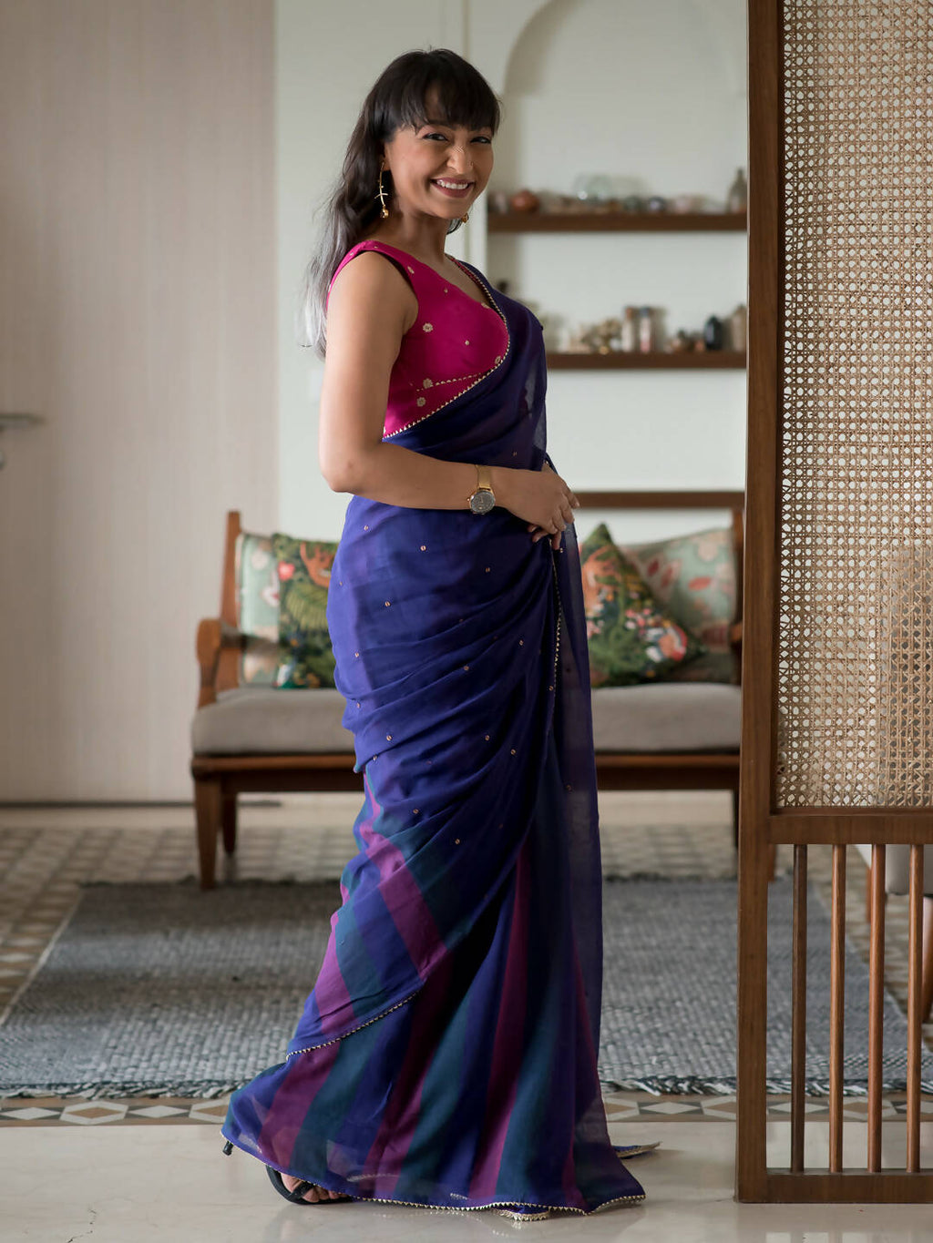 Suta Purple Woven Design Pure Cotton Saree | Grocsy