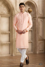 Raivat Ethnic Banarasi Art Silk Mirror Work Kurta Pajama In Pink Colour | Grocsy