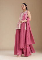 Teeya Creation Pink Color Star Georgette Party Wear Designer Peplum Sharara Set | Grocsy