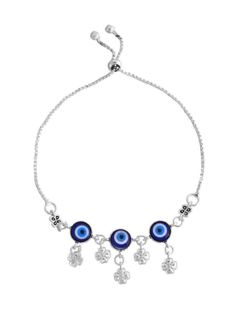 VOJ Set Of 2 Silver Plated Evil Eye Handcrafted Anklets | Grocsy