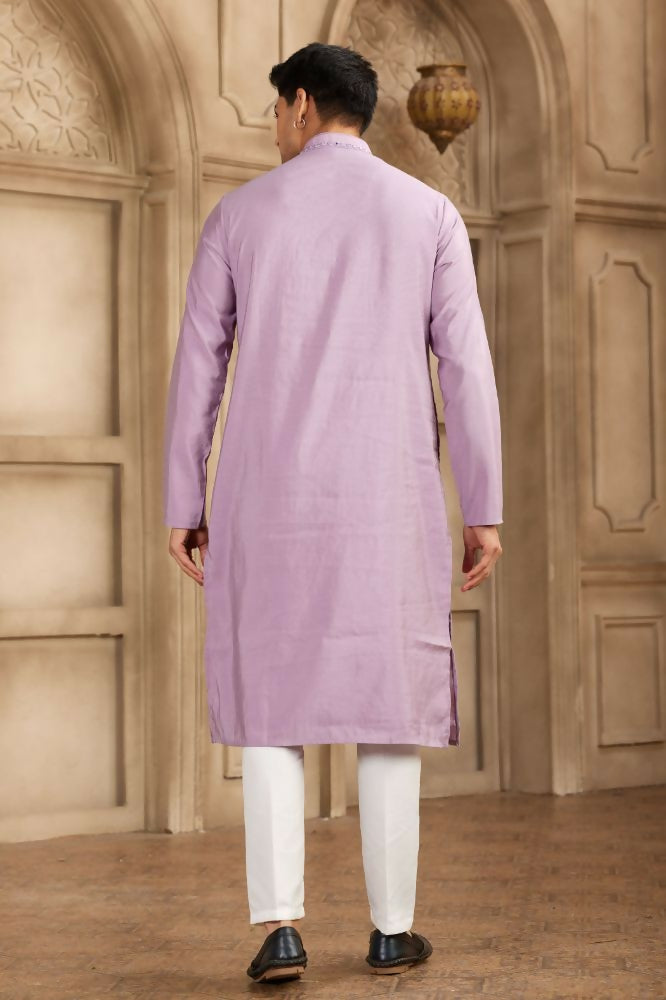 Raivat Ethnic Banarasi Art Silk Mirror Work Kurta Pajama In Purple Colour | Grocsy