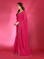 PR Fashion Pink Jimmy Choo Fabric Palin With Work Lace Saree | Grocsy