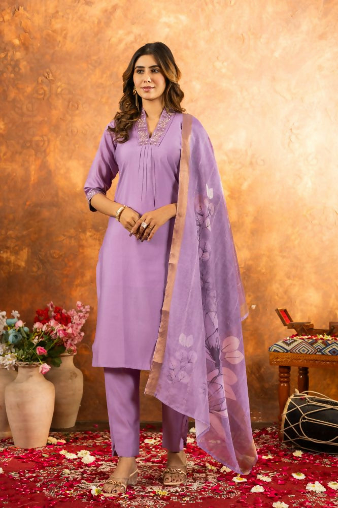 Lavender Embroidery Work Salwar Kurti Kameez by Infinity Export | Grocsy