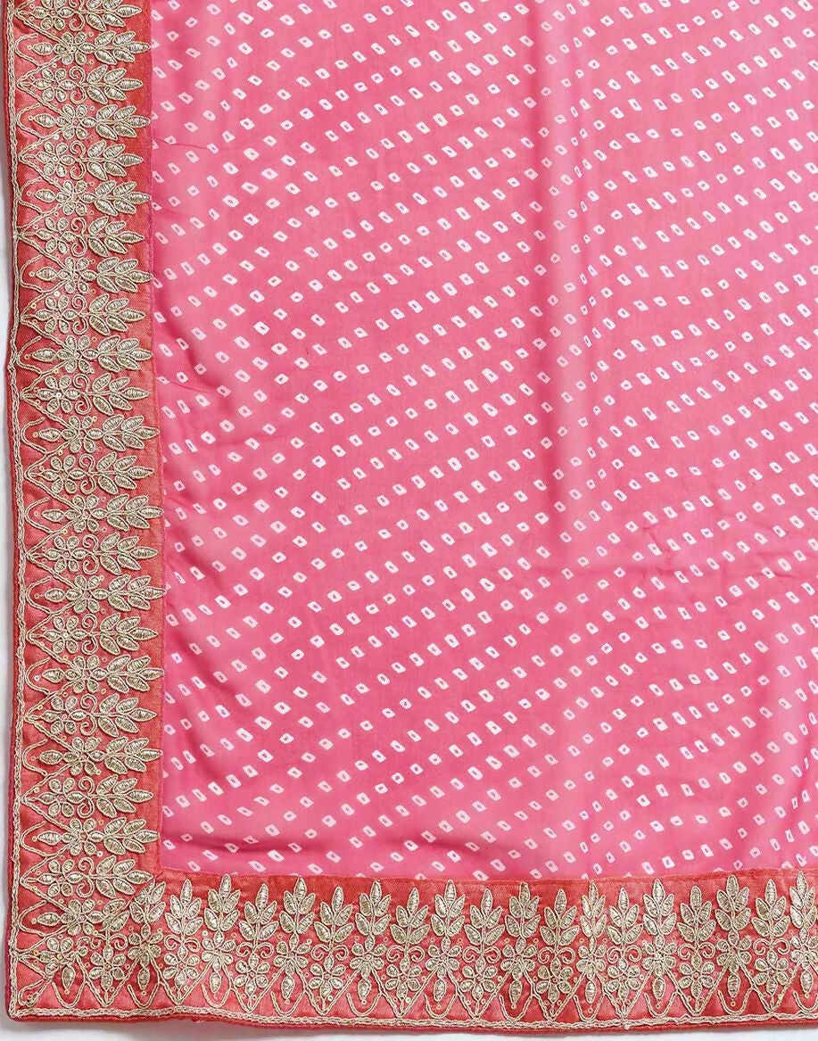 Joban Fashion Georgette Pink, White Color Bandhani Saree | Grocsy