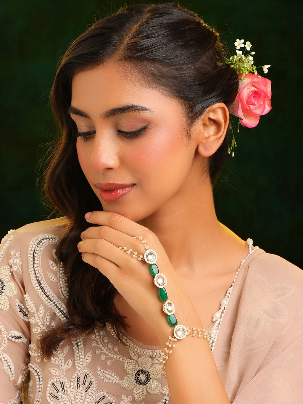 Ruby Raang Emerald Pearl Hand Harness | Grocsy
