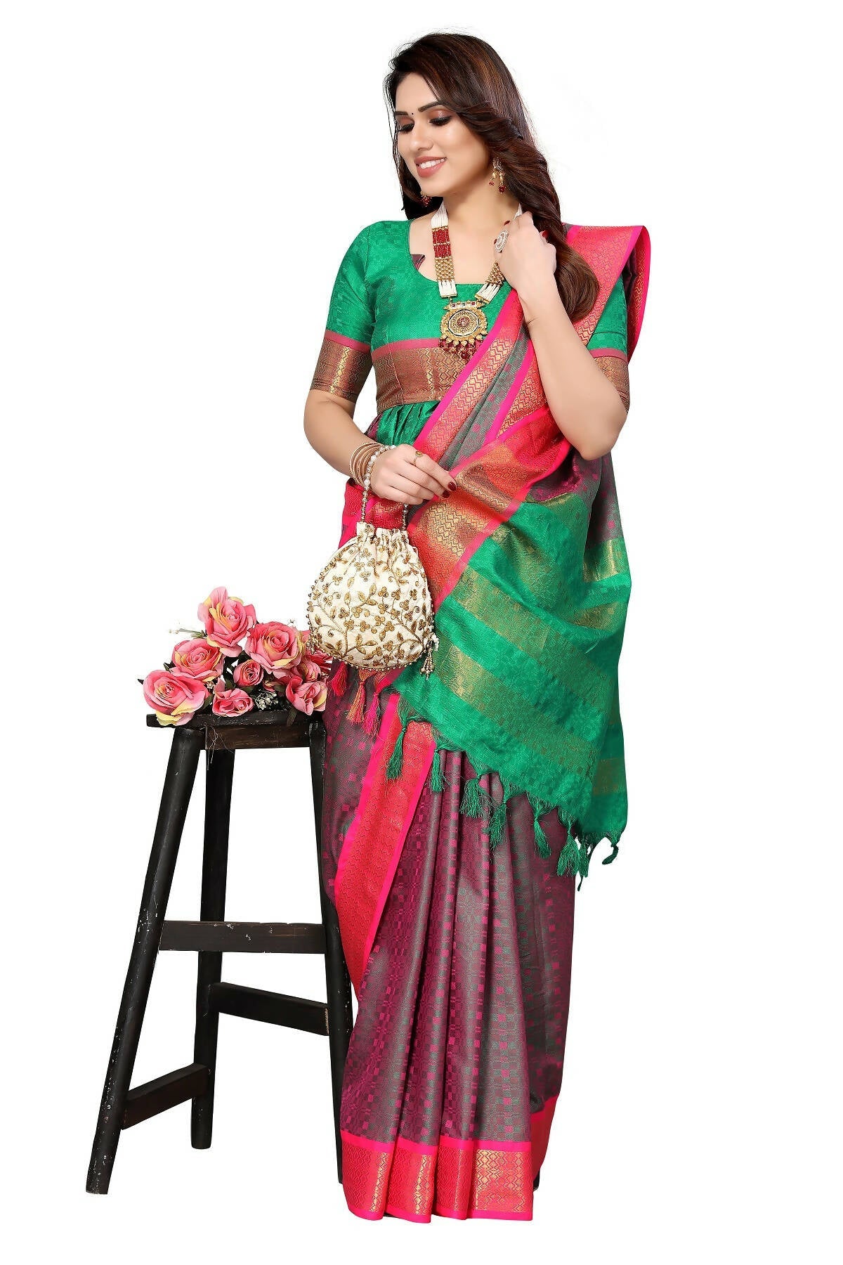 Vamika Weaving Grey Cotton Silk Saree | Grocsy
