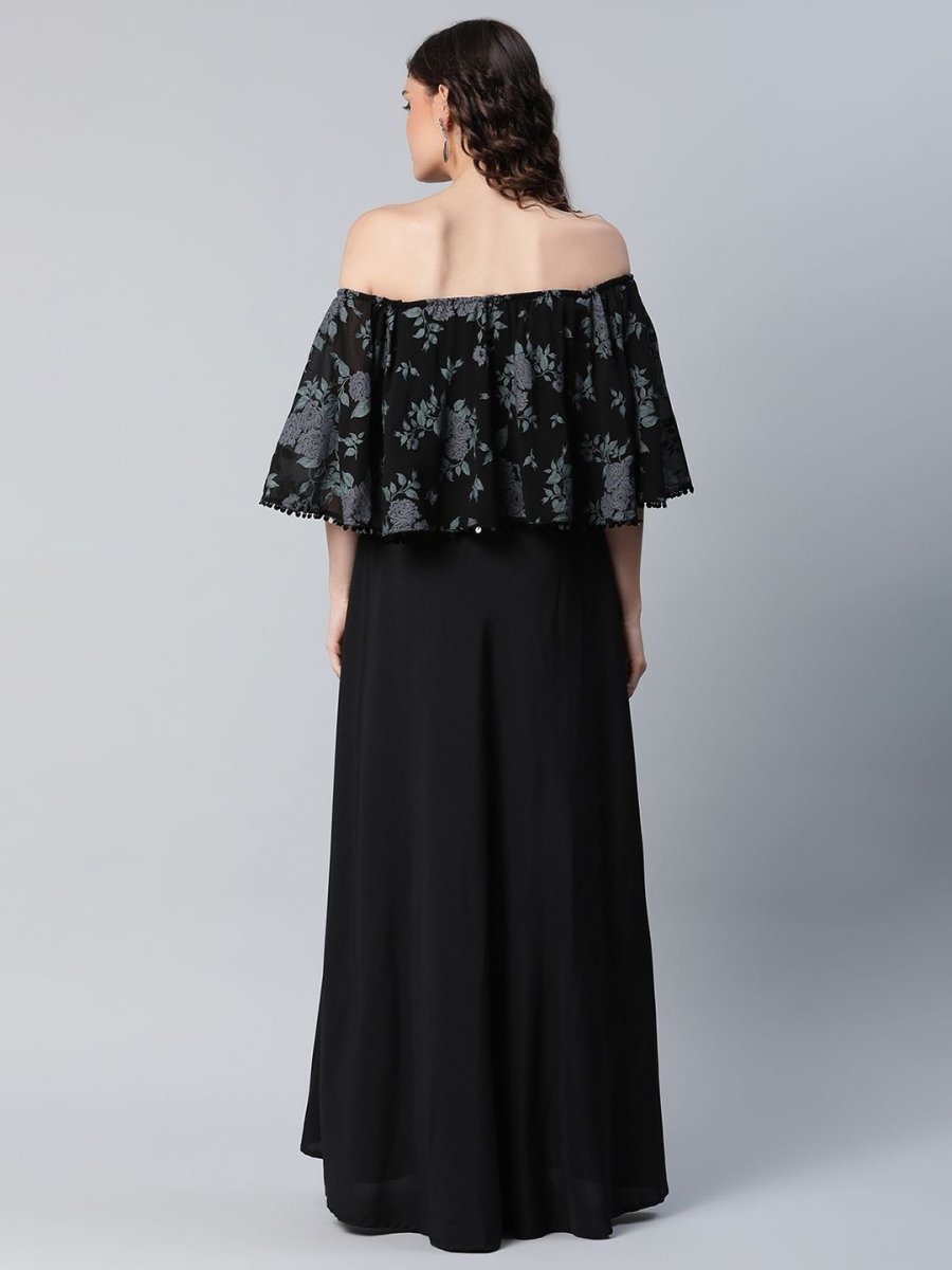 Ahalyaa Women Crepe Printed Black Dress | Grocsy