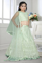 Wedding Designer Light Green Net Kidswear Lehenga - Aaradhna | Grocsy