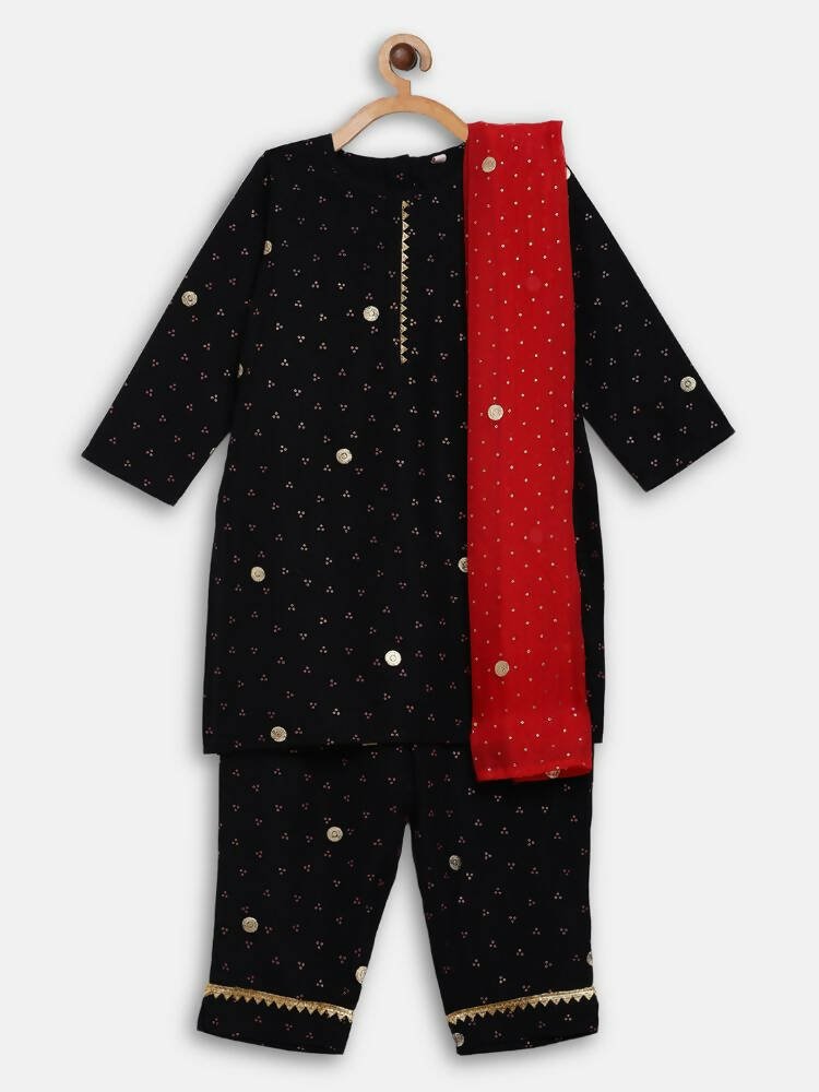 Ahalyaa Black Crepe Kids Kurta Pants With Dupatta For Girls | Grocsy