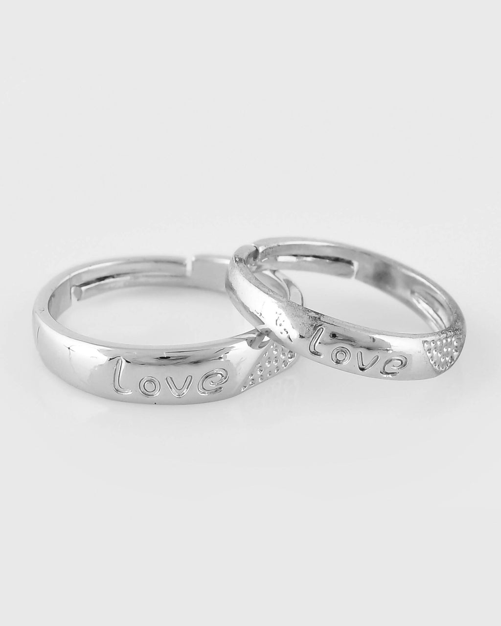 VOJ Stainless Steel Cubic Zirconia Silver Plated Adjustable Ring Set for Couple | Grocsy