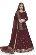 Dwiden Maroon Queen Tafetta Sattin Semi-Stitched Girl's Lehenga Choli | Grocsy