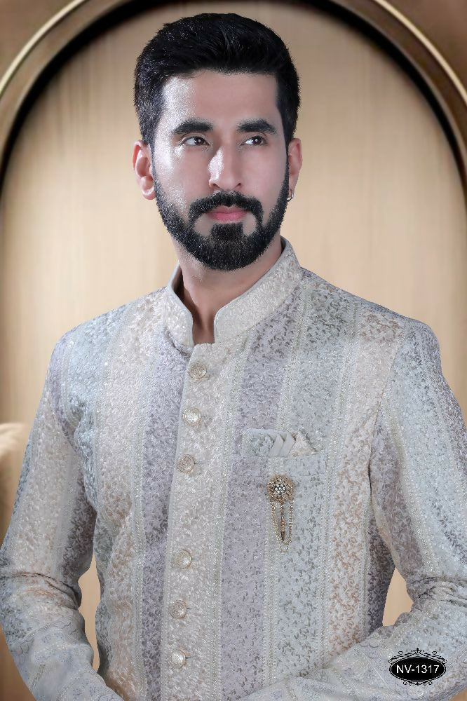 Joban Fashion Men's Cream Base ( Multi-Colour ) Swad Velvet Kurta with Pyjama | Grocsy