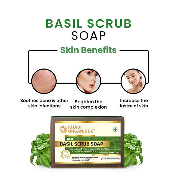 Khadi Organique Basil Scrub Soap | Grocsy