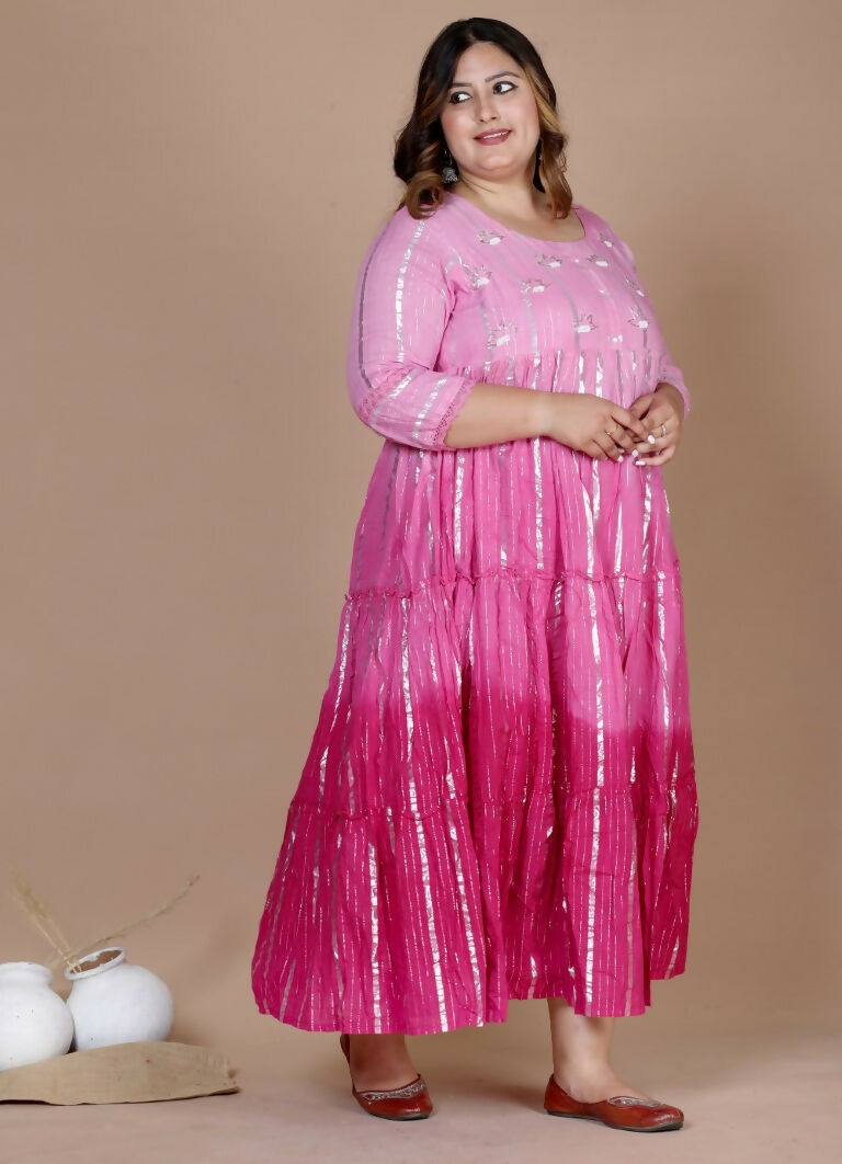 Miravan Women's Plus Size Cotton Embroidery And Lace Work Pink Party Wear Anarkali Kurta | Grocsy