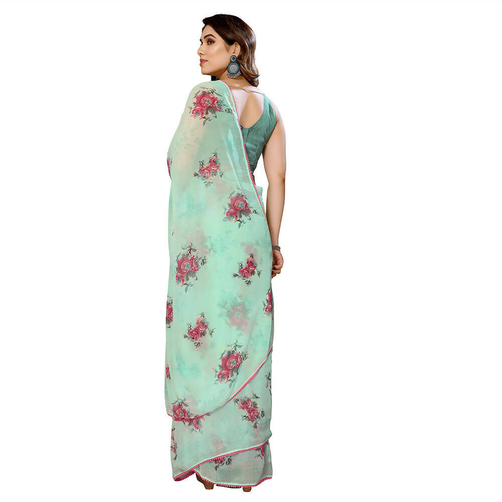 Women's Partywear Designer Firozi Georgette Fancy Saree - Satrangi | Grocsy