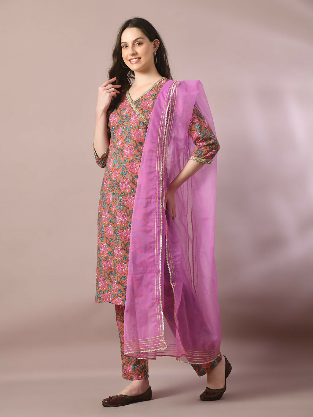 Myshka Women's Multi Printed Cotton Straight Party Kurta Set With Dupatta | Grocsy