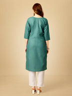 Jyoti Fashion Women's Teal Cotton Blend Embroidered Kurta Pant Set | Grocsy