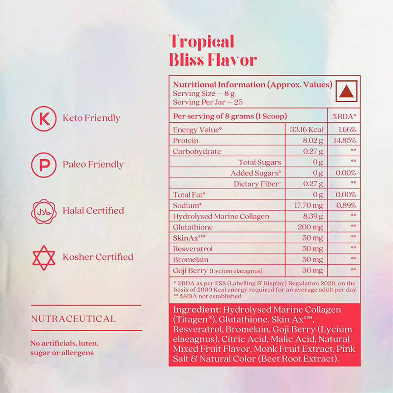 Wellbeing Nutrition Glow Korean Marine Collagen Peptides-Tropical Bliss Flavor | Grocsy