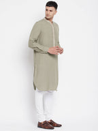 Even Apparels Green Pure Cotton Men's Kurta With Contrast Collar And Placket | Grocsy