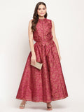 Ahalyaa Women Burgundy Floral Printed Regular Top with Palazzos | Grocsy