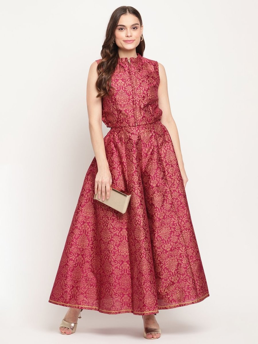 Ahalyaa Women Burgundy Floral Printed Regular Top with Palazzos | Grocsy