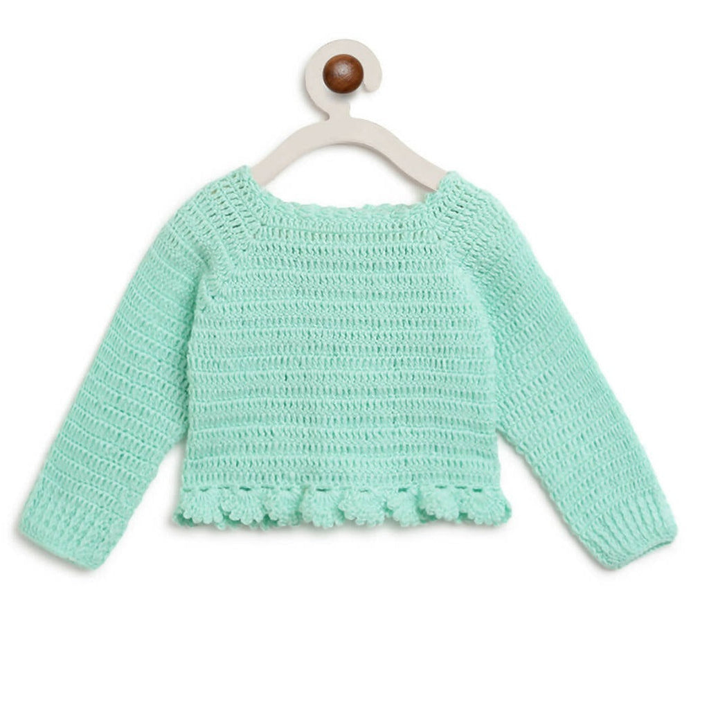 ChutPut Hand knitted Crochet Maharani Wool Dress For Baby Girls - Green | Grocsy