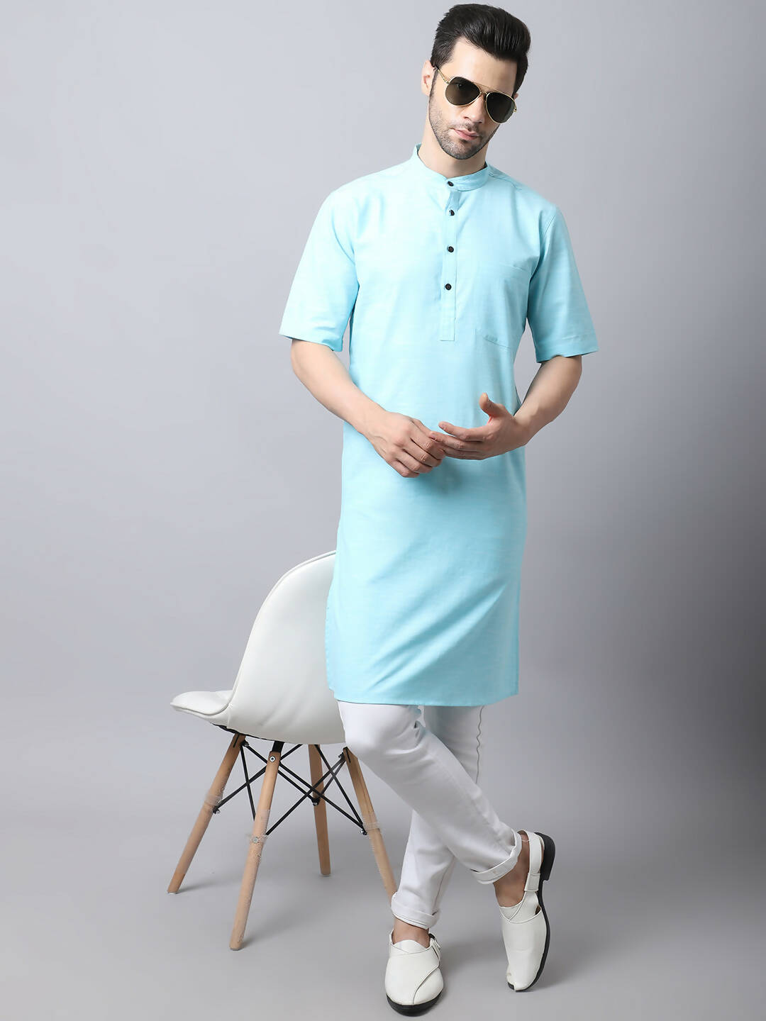 Even Apparels Black Pure Cotton Men's Kurta With Band Collar | Grocsy