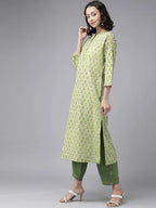 Yufta Green Printed Kurta With Trouser | Grocsy