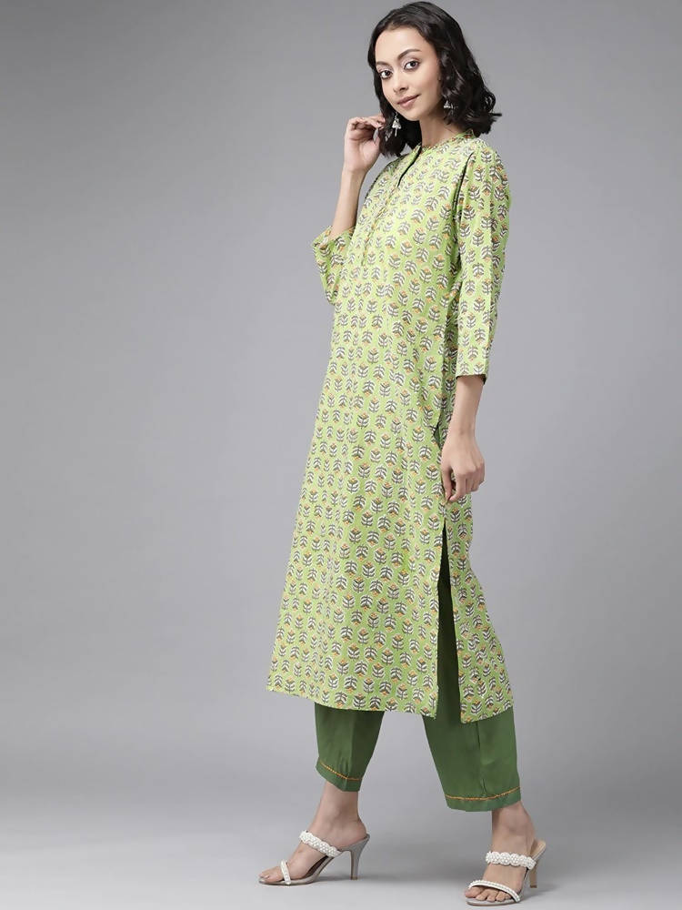 Yufta Green Printed Kurta With Trouser | Grocsy