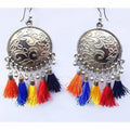 MS Fashion India Traditional Collection Chandbali Silver Multi Silk Threads Tassel Earrings | Grocsy