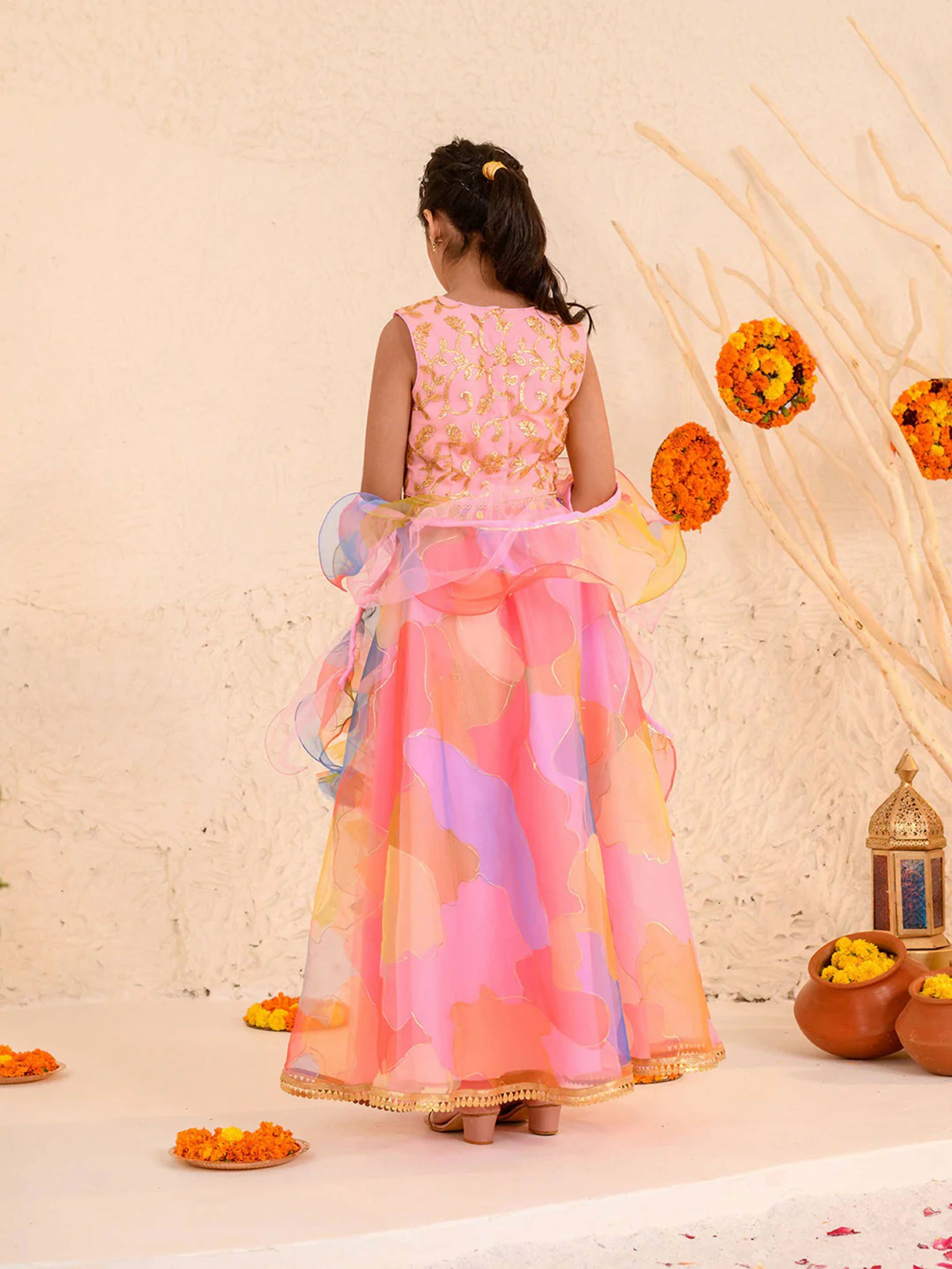 Joban Fashion Girl's Peach Color Lehenga Choli | Grocsy