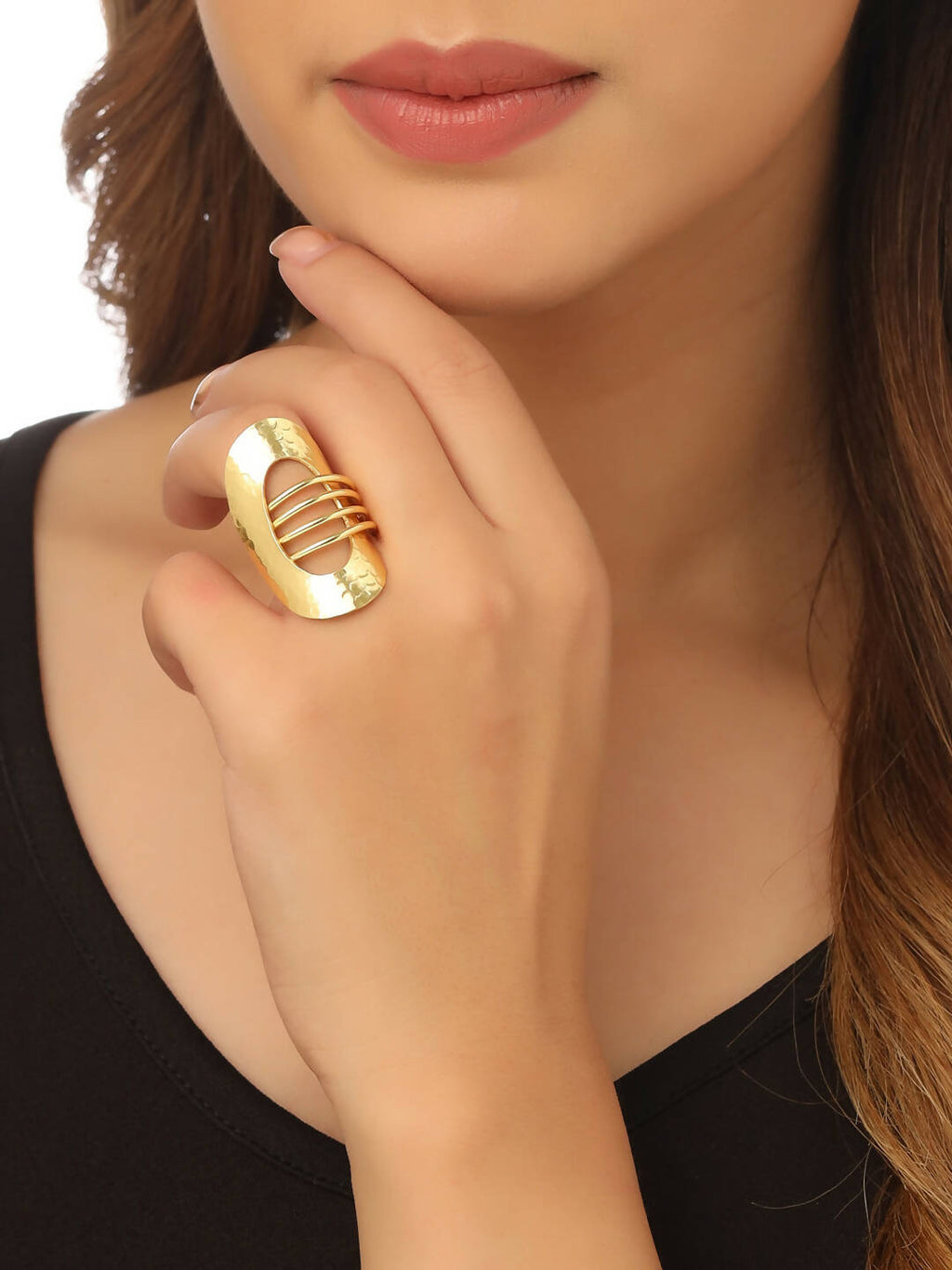 NVR Women's Western Gold-Polished Adjustable Finger Ring | Grocsy