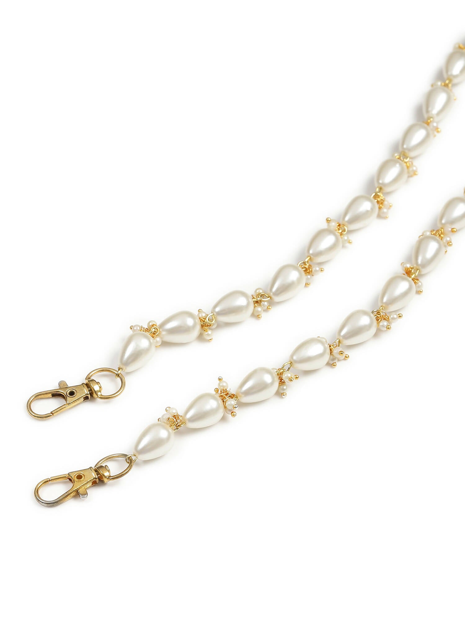 Gold-Toned White Embellished Mask Chain - Ruby Raang | Grocsy