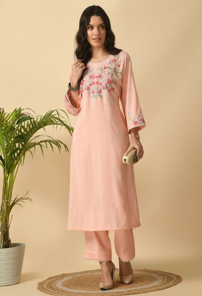 Joban Fashion Peach Cotton Rayon Kurta Set | Grocsy