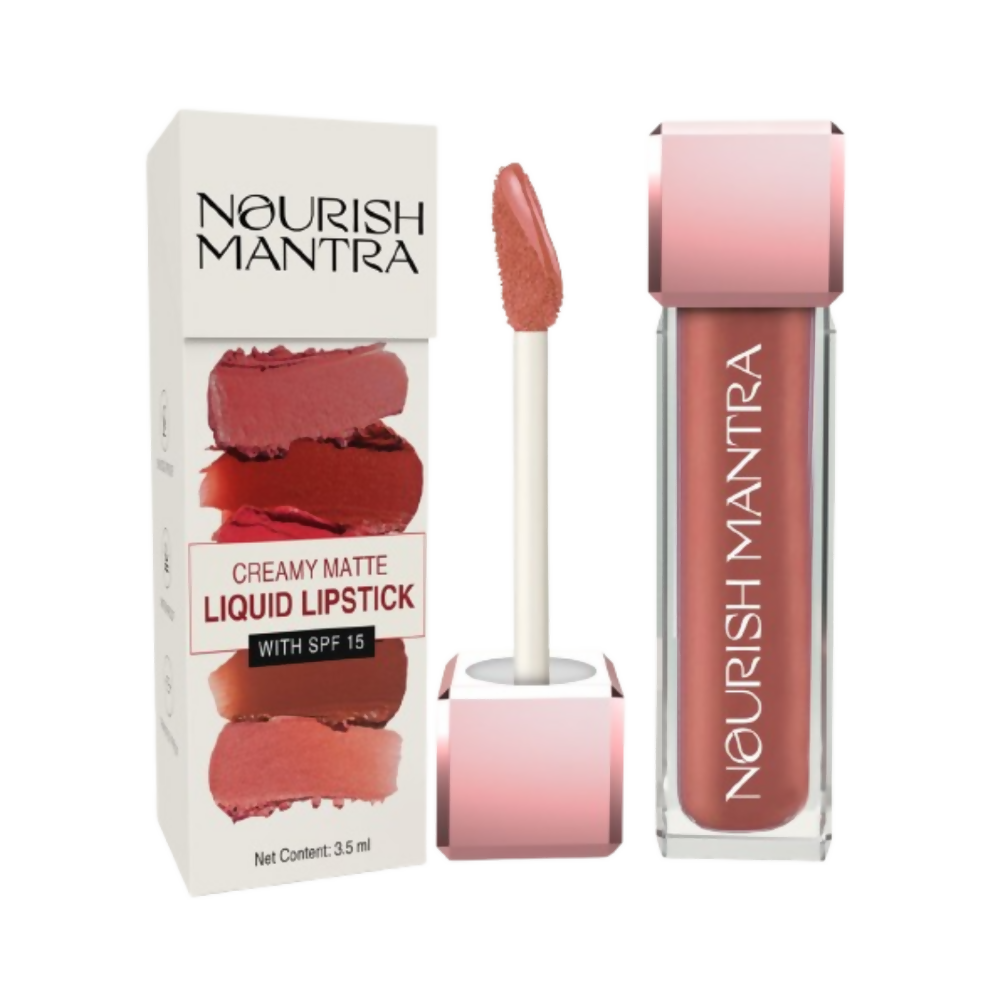 Nourish Mantra Liquid Lipstick Creamy Matte with SPF / Water Proof, Smudge Proof Shade -Tedha Medha Hazelnut | Grocsy