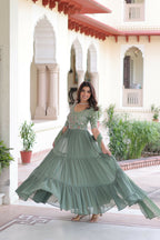 Joban Fashion Pista Readymade Kurta Set With Sequence embroidery Work | Grocsy
