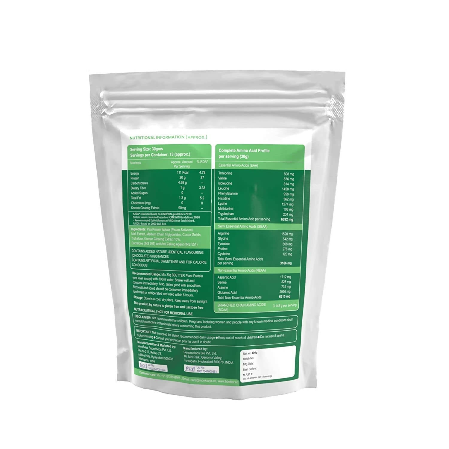 BBETTER Plant Protein Powder for Men & Women - Chocolate Flavour | Grocsy