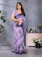 PR Fashion Purple Handloom Linen Cotton Saree | Grocsy